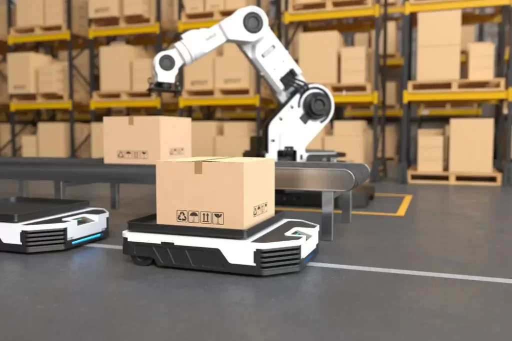 A moving company worker using AI-powered software to streamline packing and moving services.